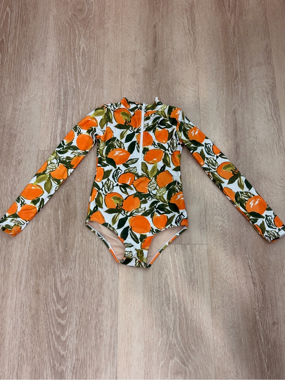 Mott50 Orange Print Long-Sleeve One-Piece Rash Guard Swimsuit (06)
